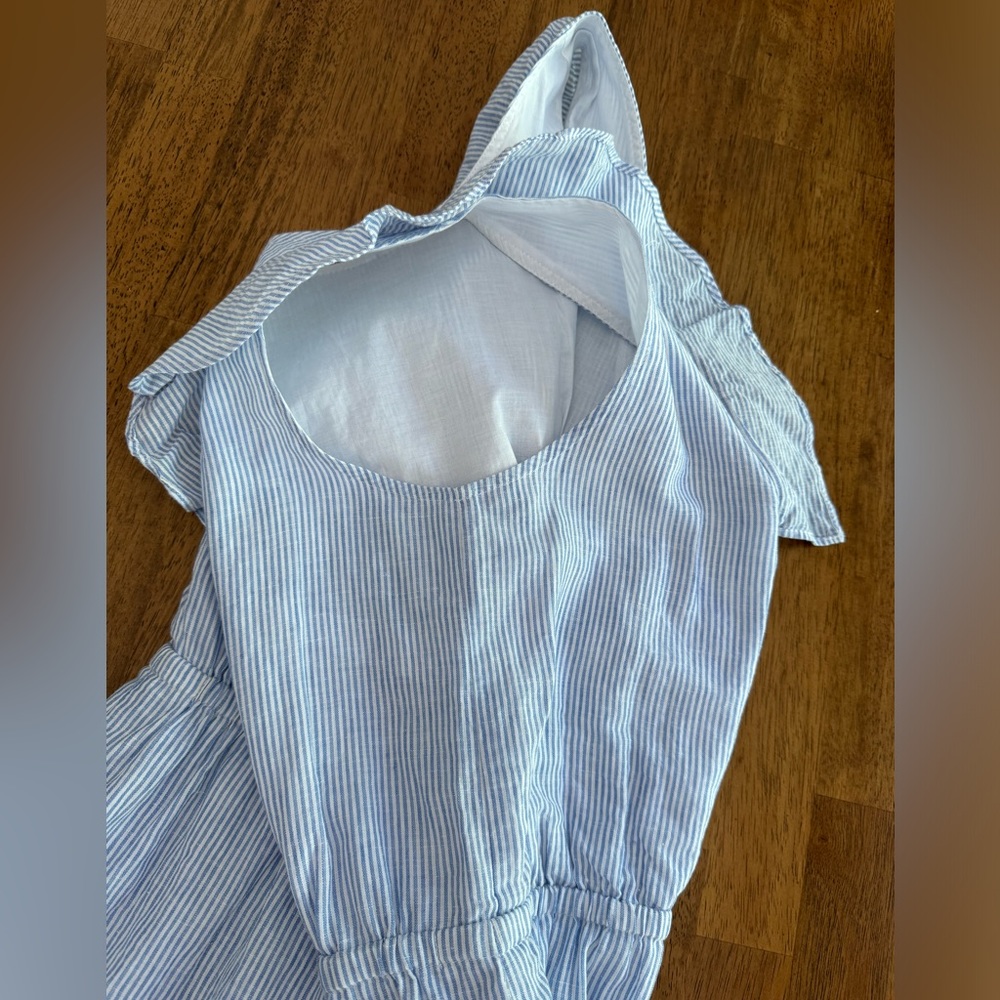 J. Crew Ruffle Sleeveless Linen Cotton Dress SZ 6 Blue White Stripes - Picture 10 of 16